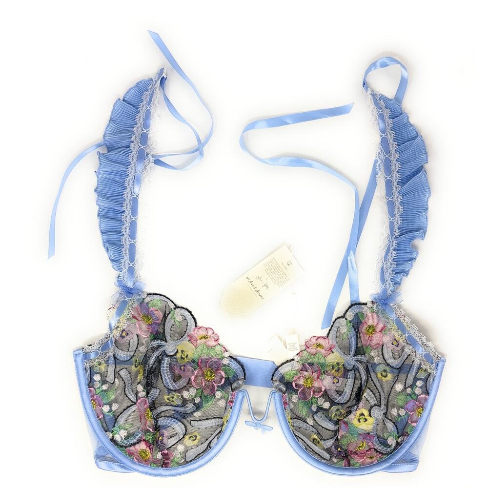 38DD For Love & Lemons Unlined Monowire Floral Embroidery Mesh Lace Bra Rp 99$